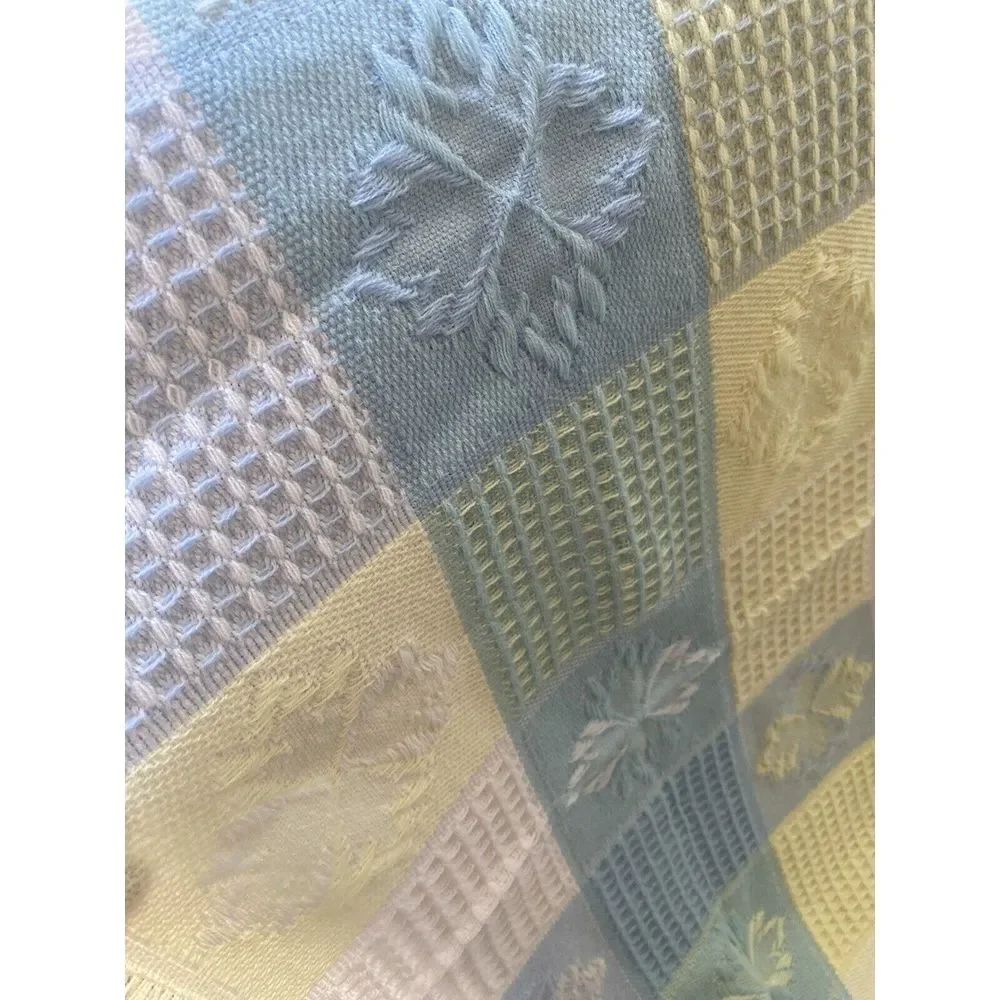 VTG FRIEMANIT Acrylic Boy Baby‎ Blanket Pastel Blue Yellow Squares Fringe Japan